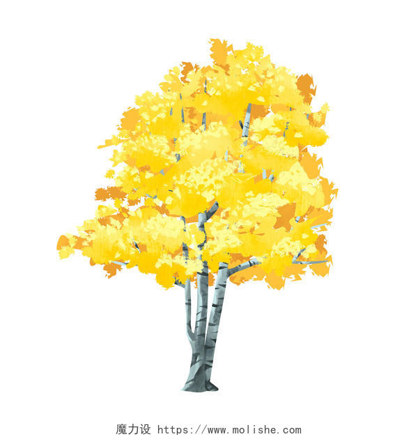 黄色卡通手绘大树银杏树植物元素PNG素材